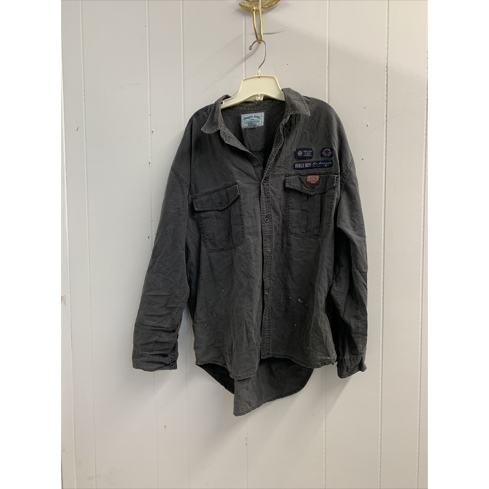 Bugle Boy Shirt Mens Extra Large Button Up Work Gray Patches 80's Thin Cotton XL
